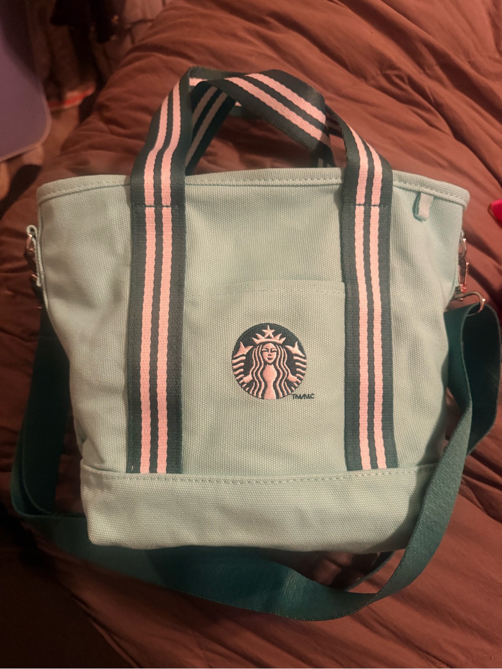 Starbucks Mint Tote With White-Striped Dark Green Handles 2026 Nwt